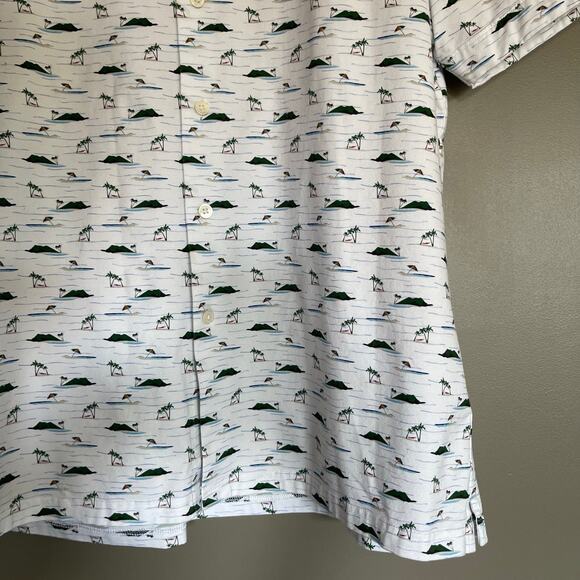 BUGATCHI Milo Island Print OoohCotton Short Sleeve Shirt Size‎ Medium Polo Golf - Picture 12 of 16